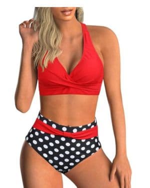 Traje de Baño para Mujer Estampado Floral Cuello en V Dos Piezas Conjunto Bañador Control de Vientre